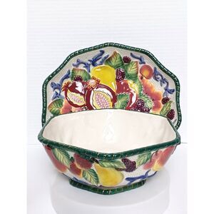 Fitz & Floyd 10" Oval Vegetable Bowl, 8" Open Potpourri Florentine Fruit Pattern